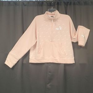 PUMA XL PINK WITH WHITE PUMAS 1/4 ZIP SWEATSHIRT